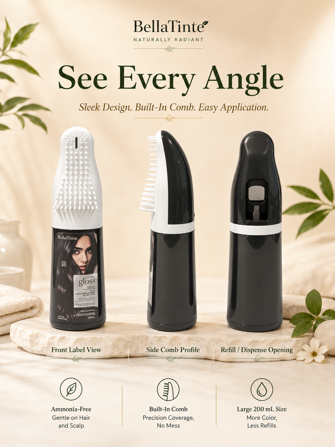 Hair Dye Cream Hair Dye Comb Hair Color Ammonia-Free Cream with Plant Extracts for Long-Lasting Color, No Fading, Plant Extracts, No Damage to Hair, Chestnut Brown, Natural Black, Highlights, Gentle Hair Care Hairdye