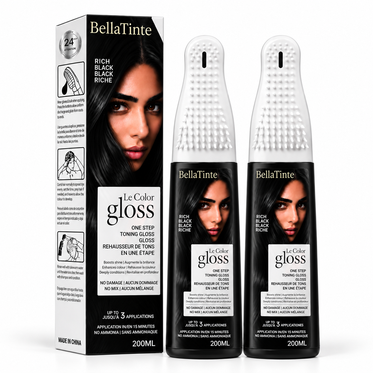 BellaTinte Ammonia-Free Hair Color Comb for Gray Roots and Regrowth – One-Step Applicator with Botanical Extracts