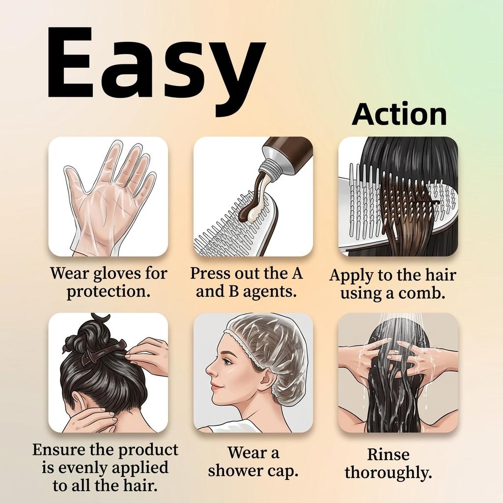 Home Hair Dye with Integrated Comb: Convenient Hair Dye Cream for Long-Lasting Color, No Fading, Plant Extracts, No Damage to Hair, Chestnut Brown, Natural Black, Highlights, Gentle Hair Care