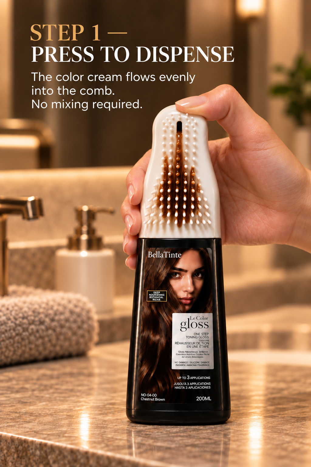 BellaTinte Ammonia-Free Hair Color Comb for Gray Roots and Regrowth – One-Step Applicator with Botanical Extracts