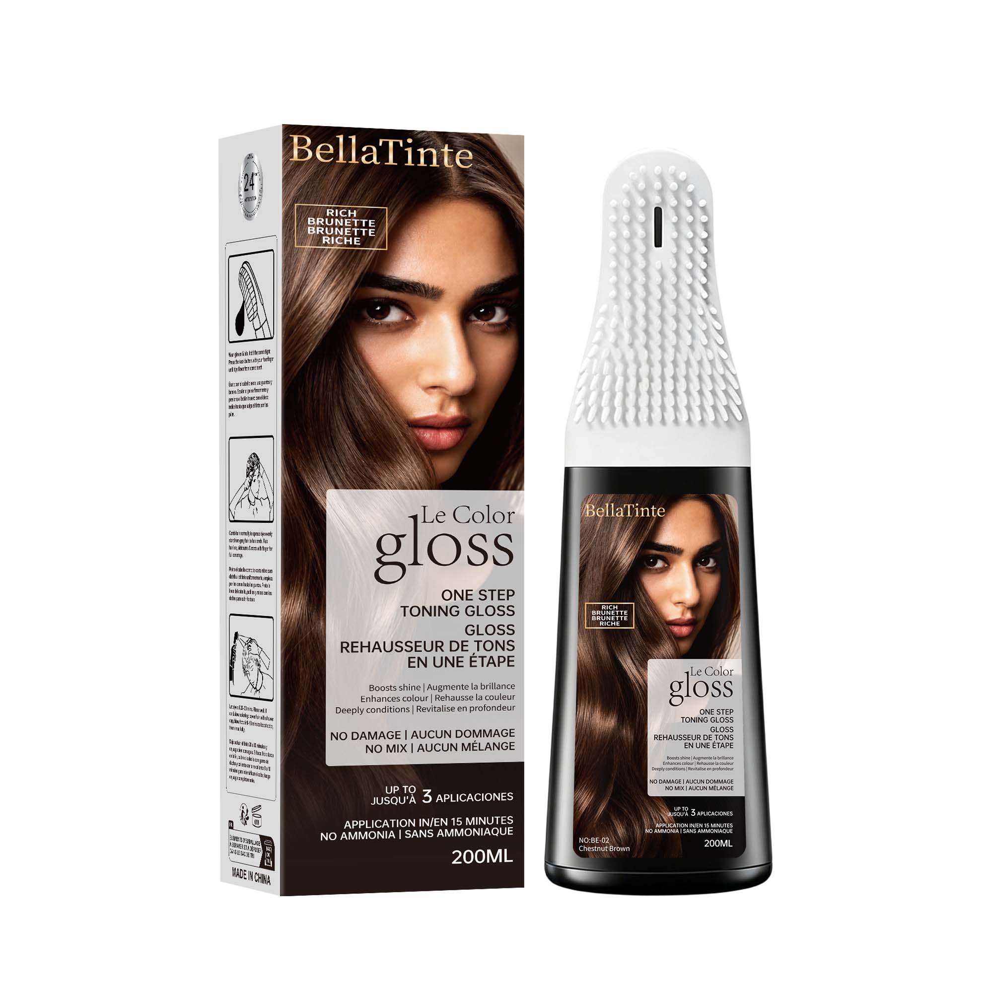 Hair Dye Cream Hair Dye Comb Hair Color Ammonia-Free Cream with Plant Extracts for Long-Lasting Color, No Fading, Plant Extracts, No Damage to Hair, Chestnut Brown, Natural Black, Highlights, Gentle Hair Care Hairdye