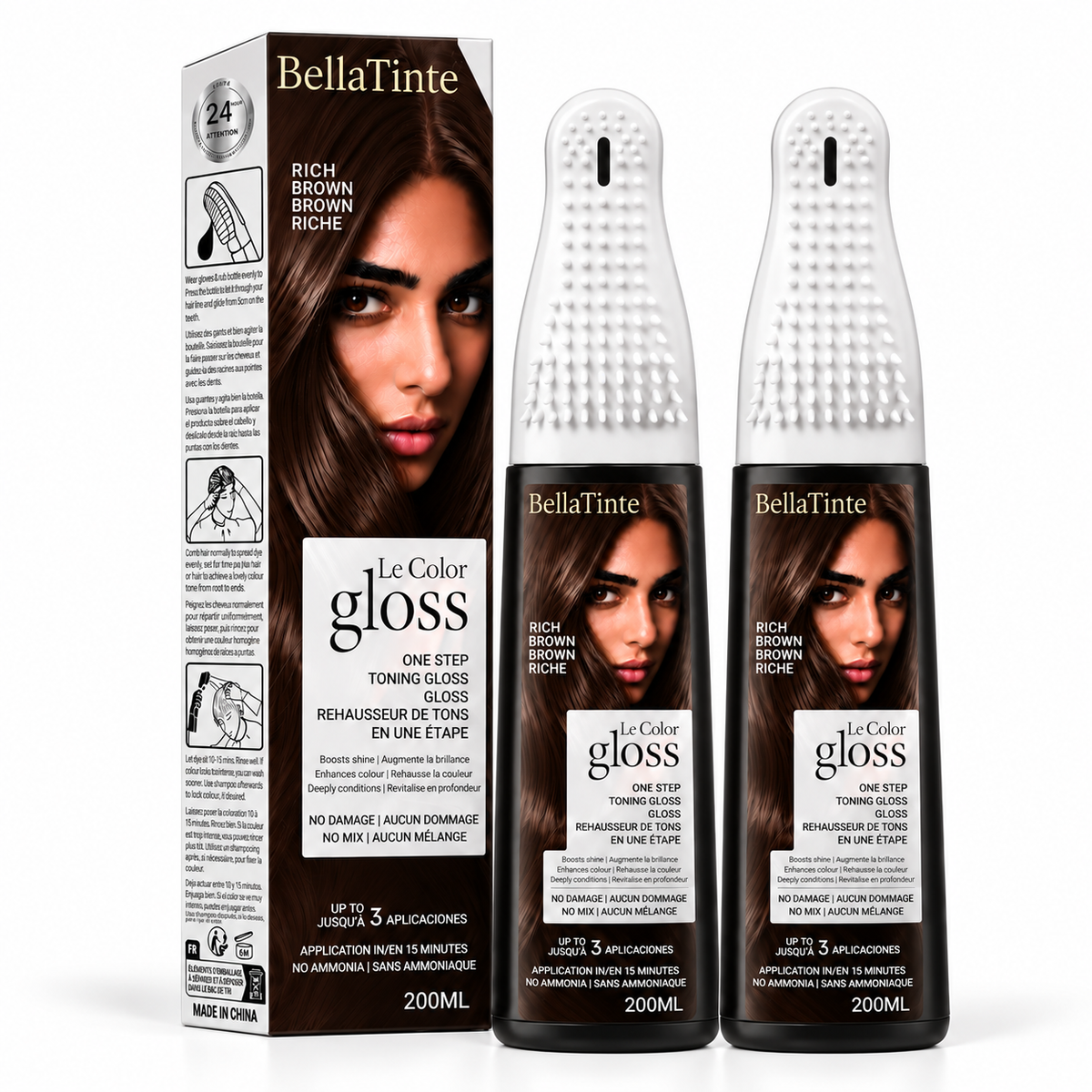 BellaTinte Ammonia-Free Hair Color Comb for Gray Roots and Regrowth – One-Step Applicator with Botanical Extracts